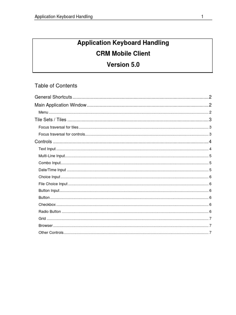CRM Mobile Client Keyboard Shortcuts Guide PDF Keyboard Shortcut