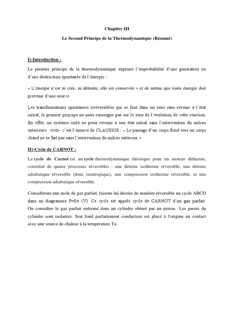 Cycle de Carnot et Entropie en Thermodynamique | PDF | Entropie ...