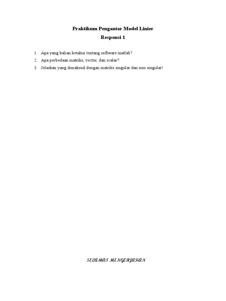 Praktikum Model Linier dengan Matlab | PDF