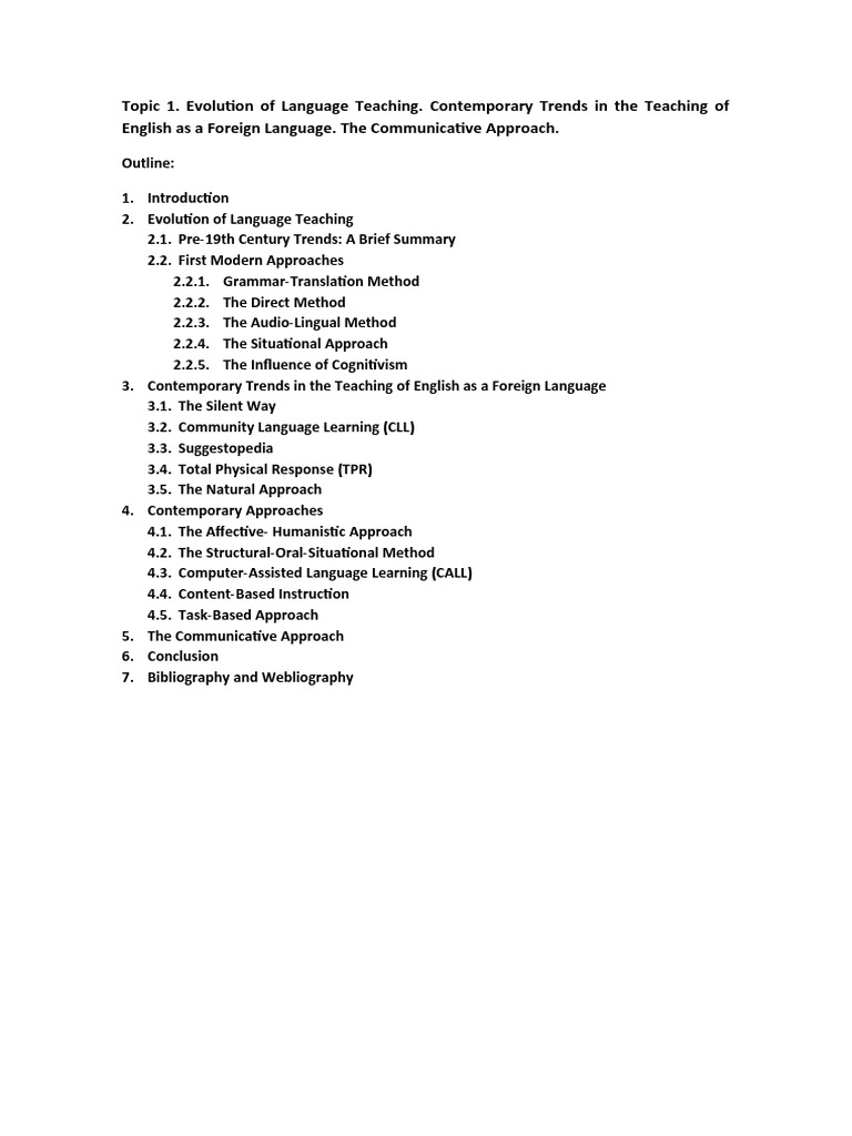 Topic 1 Evolution Of Language Teaching Contemporary Trends In The
