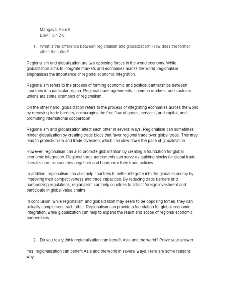 What Is The Difference Between Regionalism and Globalization | PDF ...