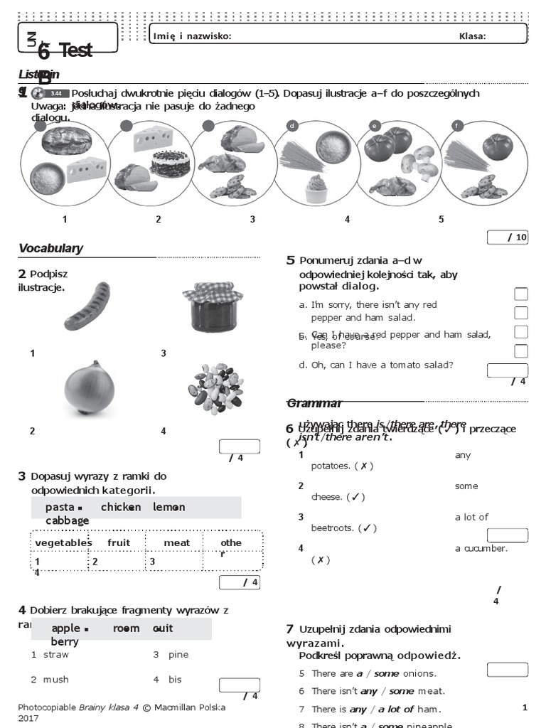 brainy 4 unit 6 test b odpowiedzi