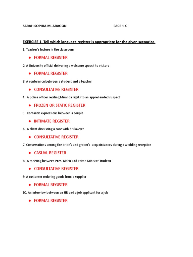 Language Register Classification Exercises | PDF