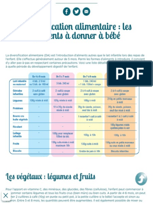 Schéma de la diversification alimentaire chez le bébé et les