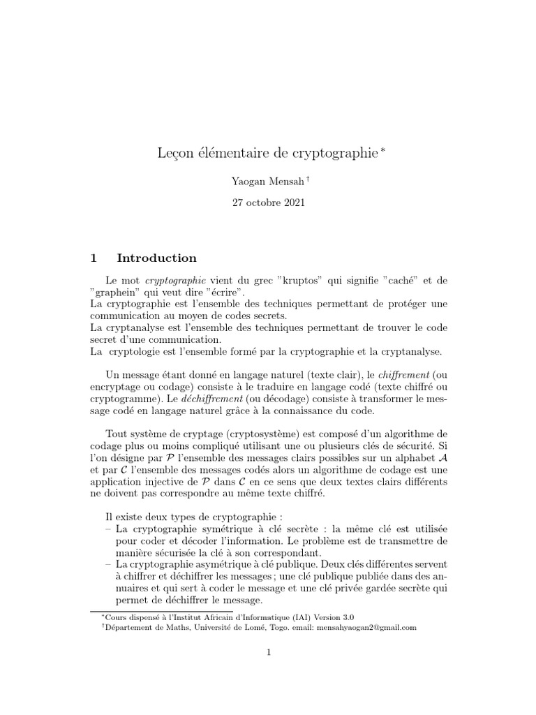 Introduction à la Cryptographie | PDF | Cryptage | Public-key cryptography