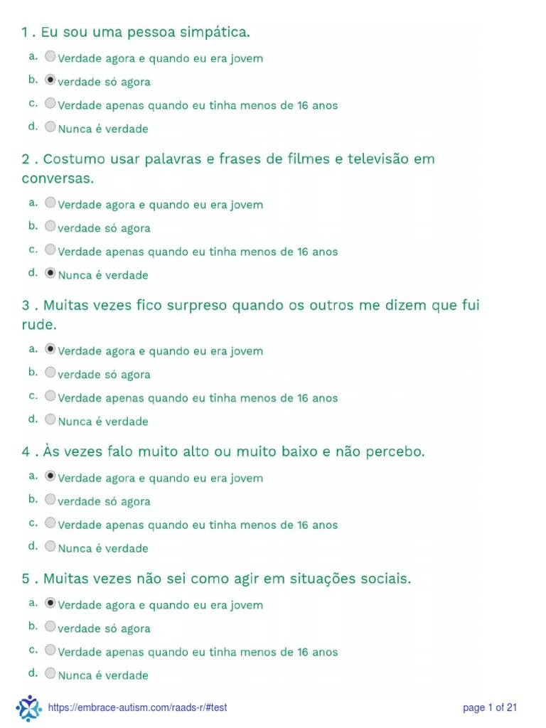 RAADS-R Autism Self-Test | PDF | Career & Growth | Wellness