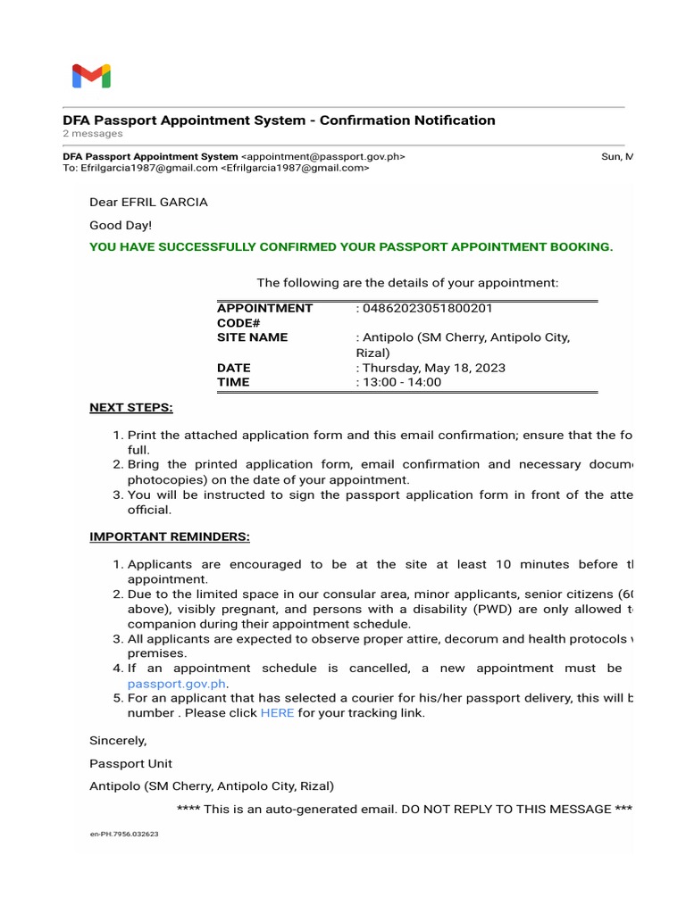 DFA Passport Appointment Confirmation | PDF | Internet | Computing