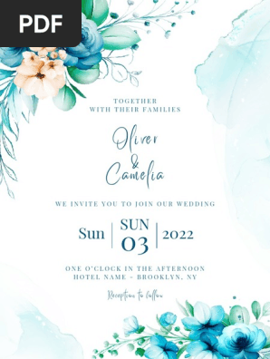 Blue Wedding Invitation Card of Watercolor Arrangement
