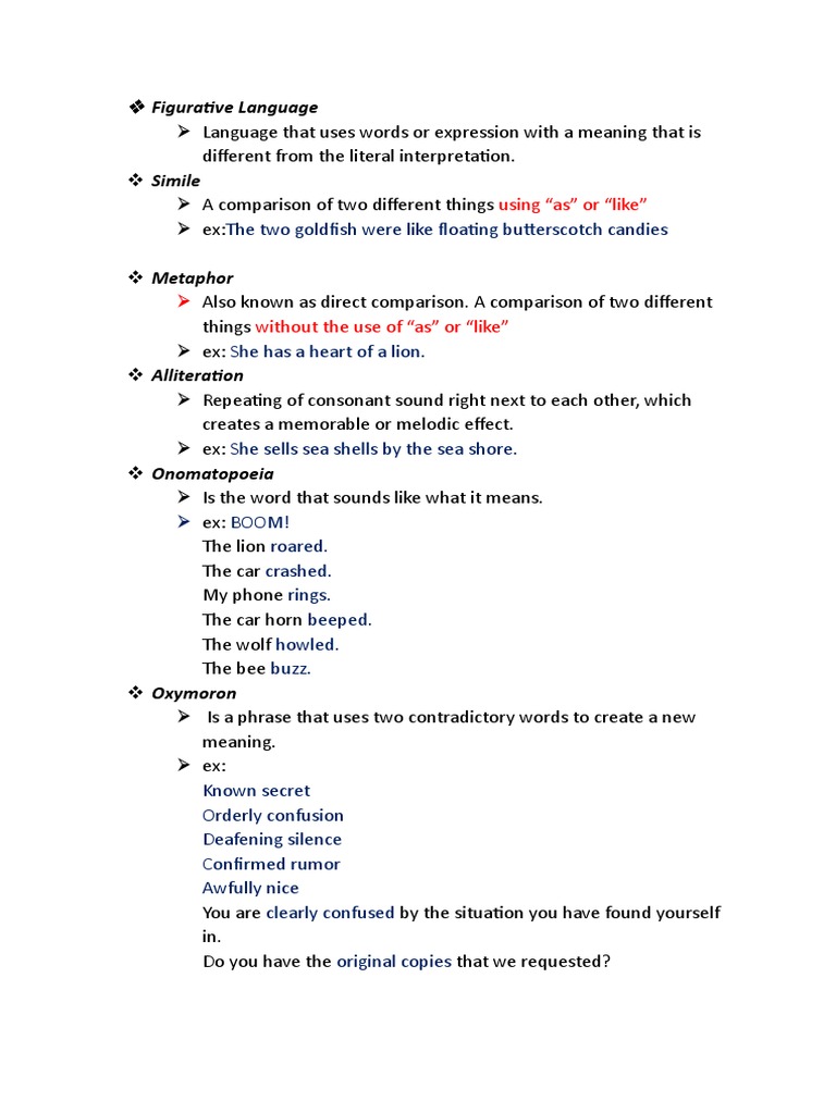 Figurative Language Basics | PDF | Language Arts & Discipline | Foreign ...