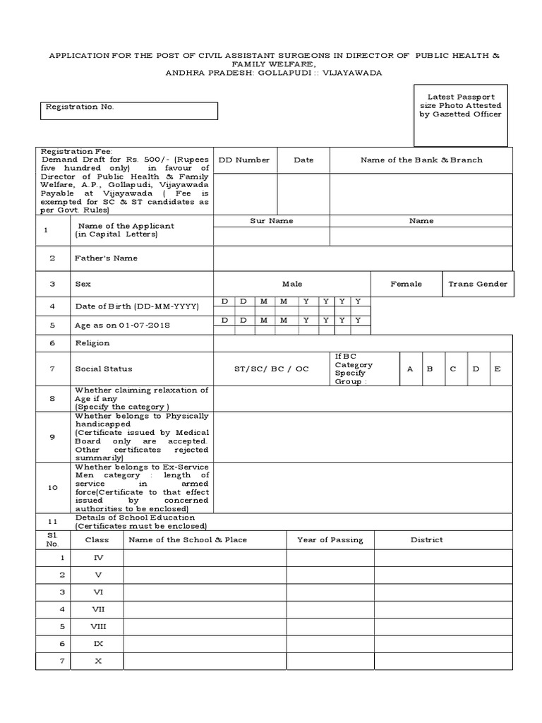 Civil Assistant Surgeons Application Form | PDF | Justice | Crime ...