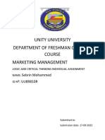 Unity University Freshman Logic Assignment