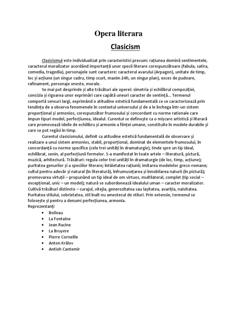 Opera Literara Clasicism | PDF