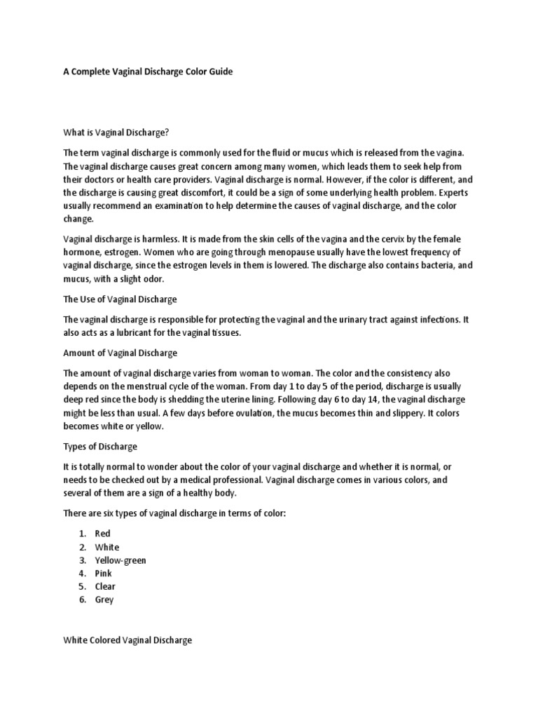 Vaginal Discharge Color Guide | PDF | Vagina | Animal Female ...