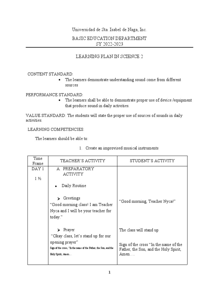 Grade 2 Science Learning Plan: Sound | PDF | Prayer