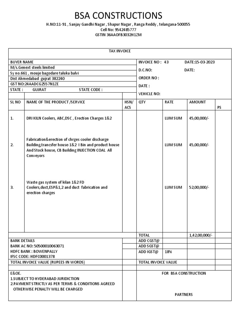 BSA CONSTRUCTIONS Done1 PDF Trade Taxes