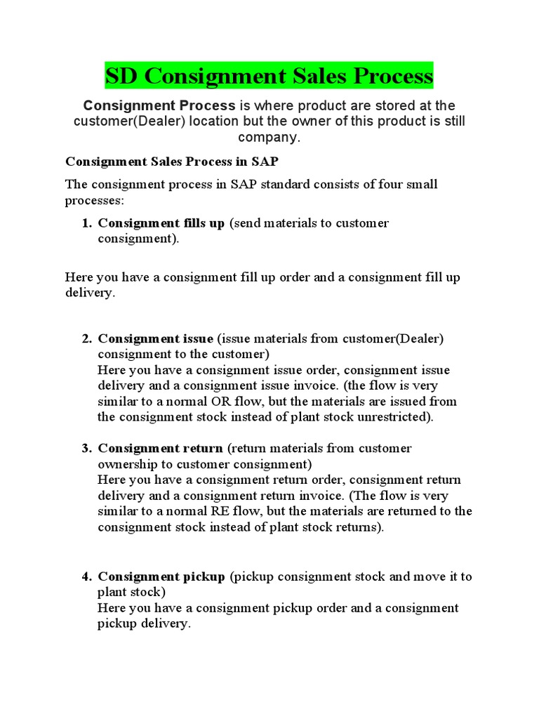 SAP SD Consignment Sales Process | PDF | Trade | Service Industries