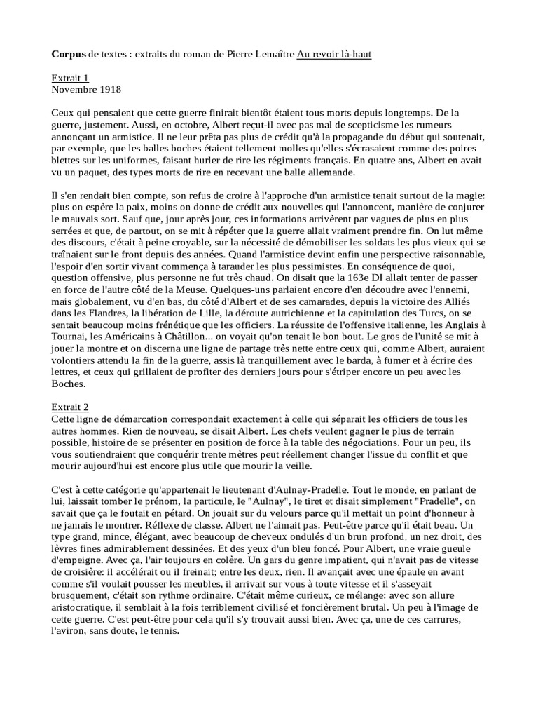 Au Revoir La Haut Brevet Correction Corpus Et Consignes PDF | PDF