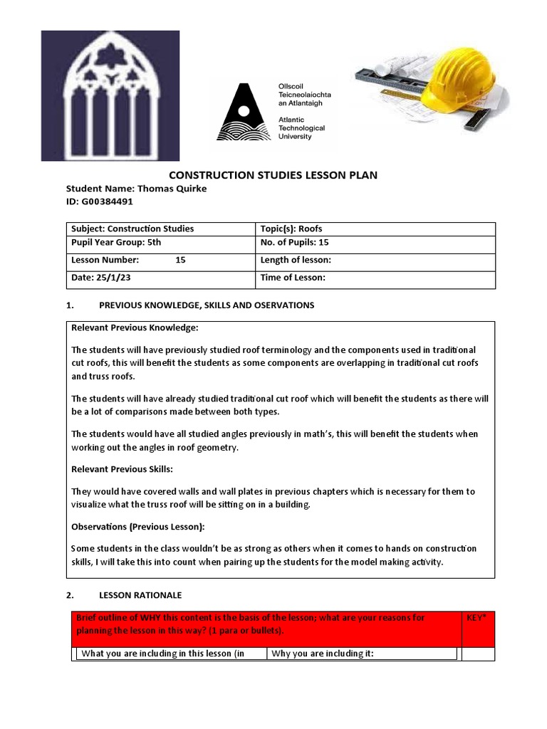 Truss Roof Construction Lesson Plan | PDF | Teachers | Learning