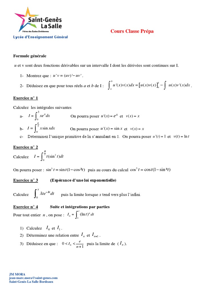 Intégrations par parties en mathématiques | PDF | Intégral | Analyse ...