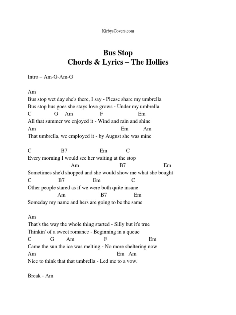 Bus Stop Hollies Song Under My Umbrella
