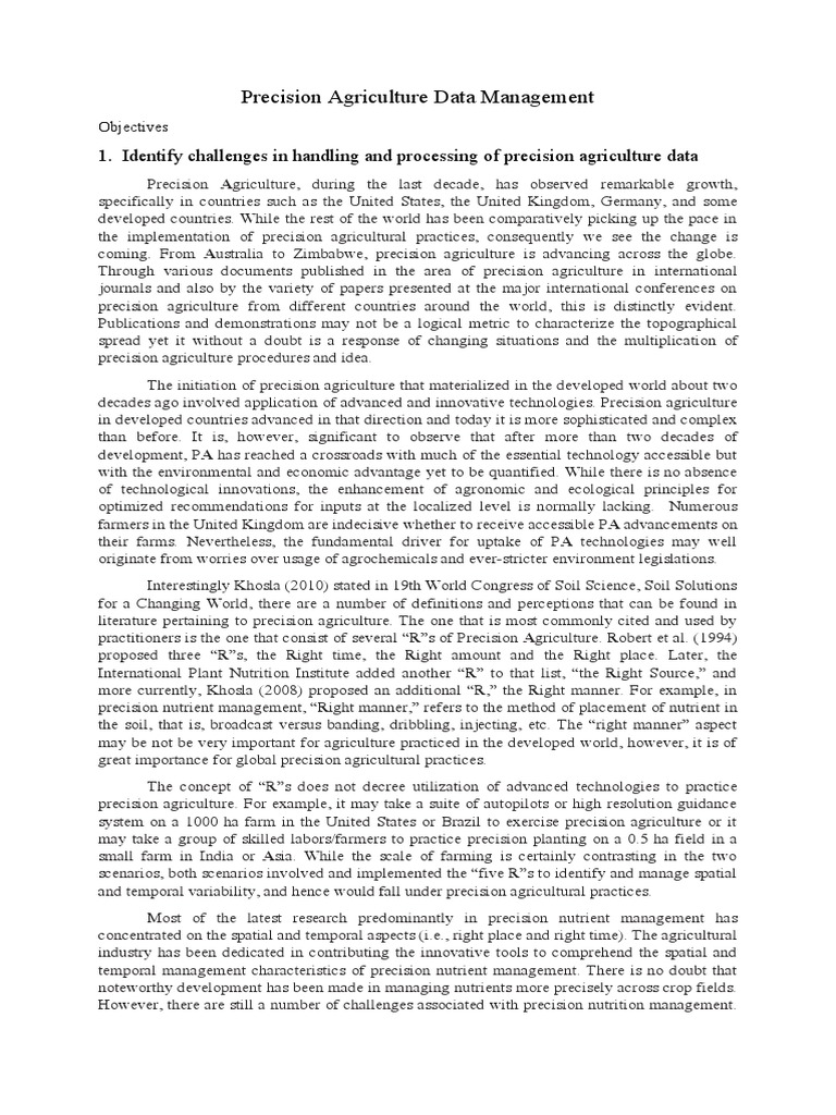Unit 8 Precision Agriculture Data Management PDF Agriculture