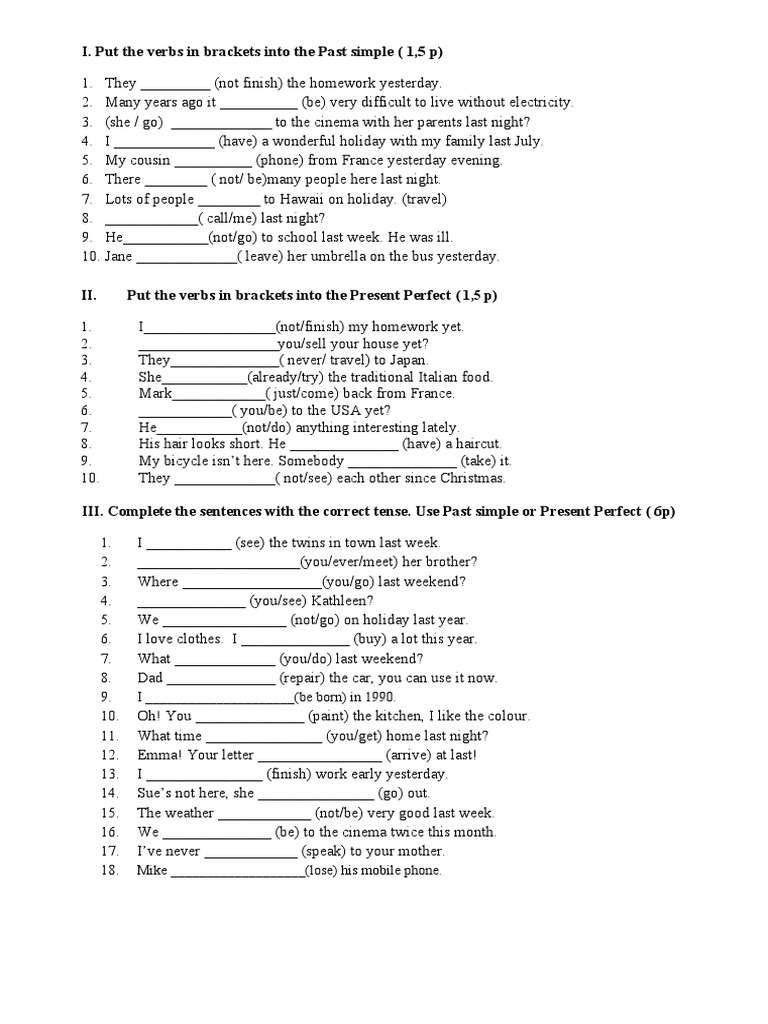 Test Present Perfect Past Simple Pdf Perfect Grammar