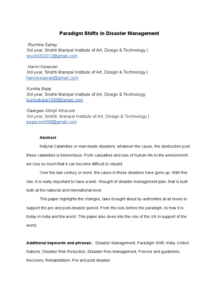 Paradigm Shifts in Disaster Management | PDF | Emergency Management ...