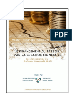 Financement Du Trésor Par La Création Monétaire