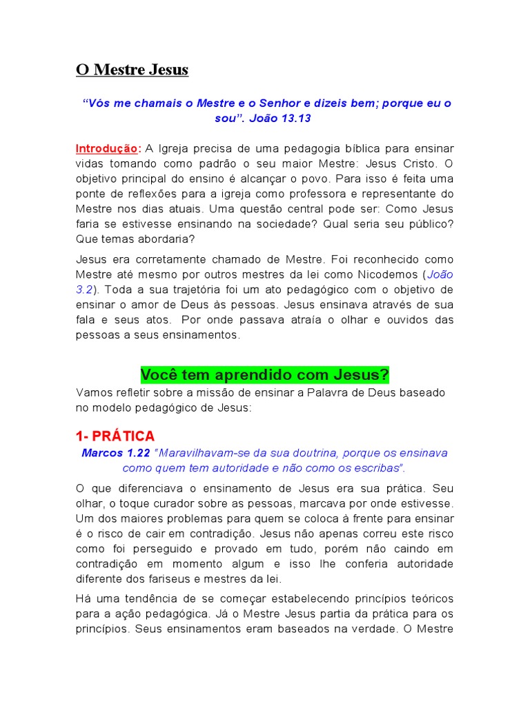 O Mestre Jesus | PDF | Jesus | Pedagogia