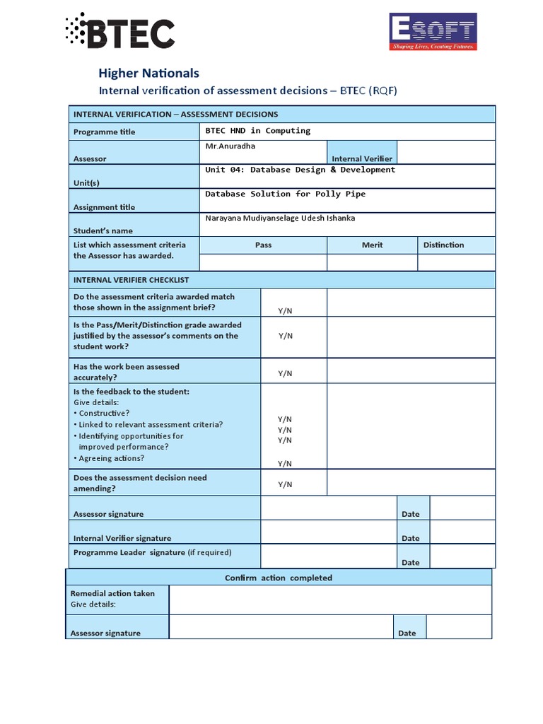 BTEC HND Database Design Assessment Guide | PDF | Databases ...
