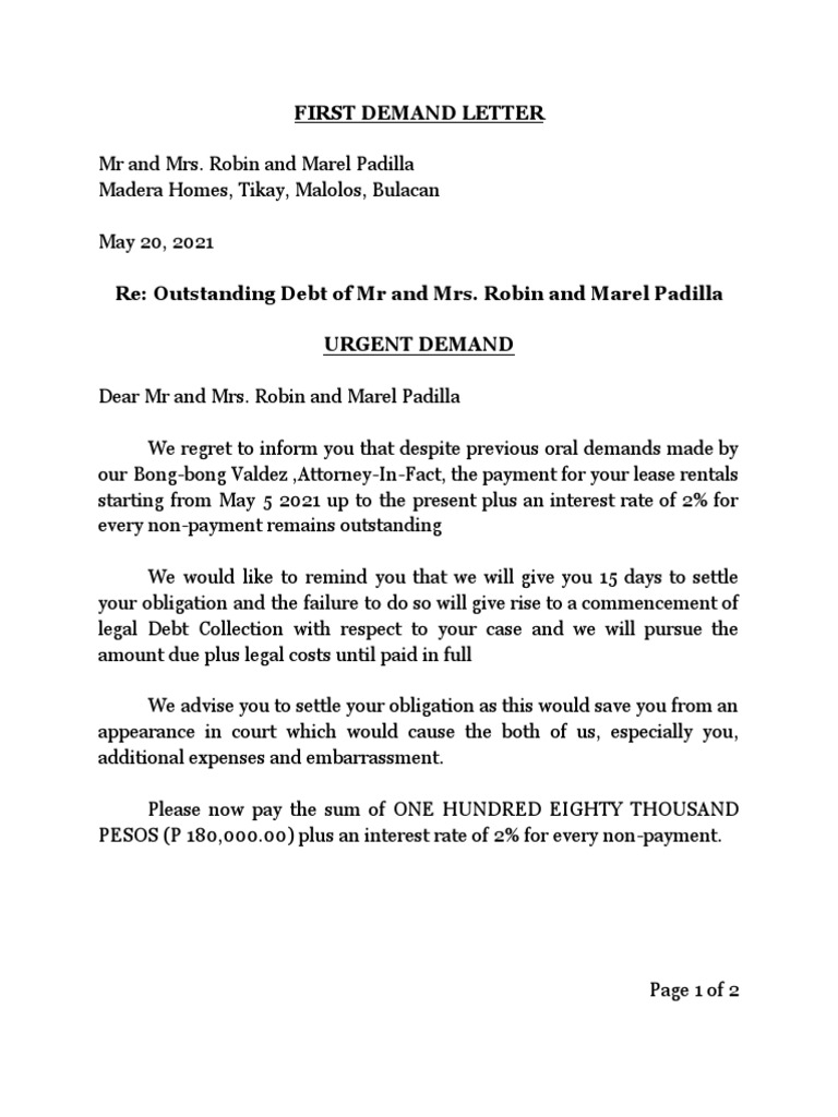 First Demand Letter for Payment | PDF | Social Science