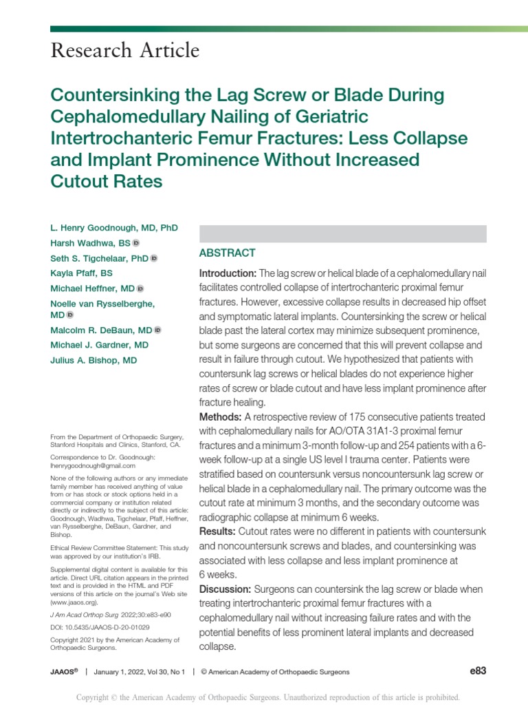Countersinking The Lag Screw or Blade During.17 PDF Orthopedic