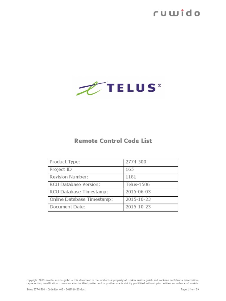 Slimline Remote 2 Extended Code List PDF Business