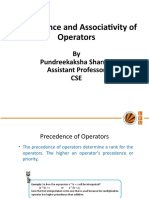 Precedence and Associativity of Operators: by Pundreekaksha Sharma Assistant Professor CSE