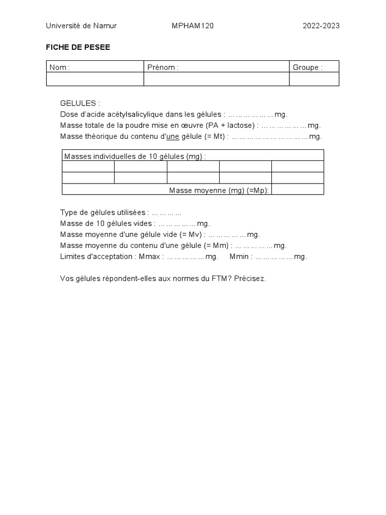 Fiche de pesee pdf