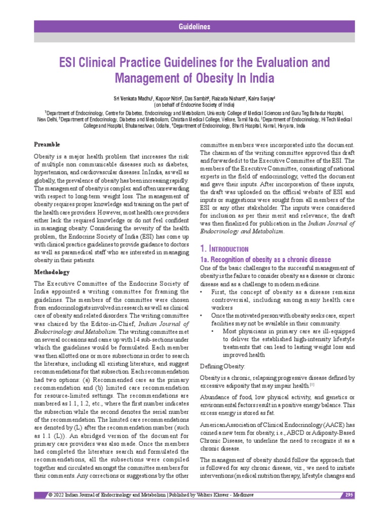 Esi Clinical Practice Guidelines For The 2 Pdf Body Mass Index