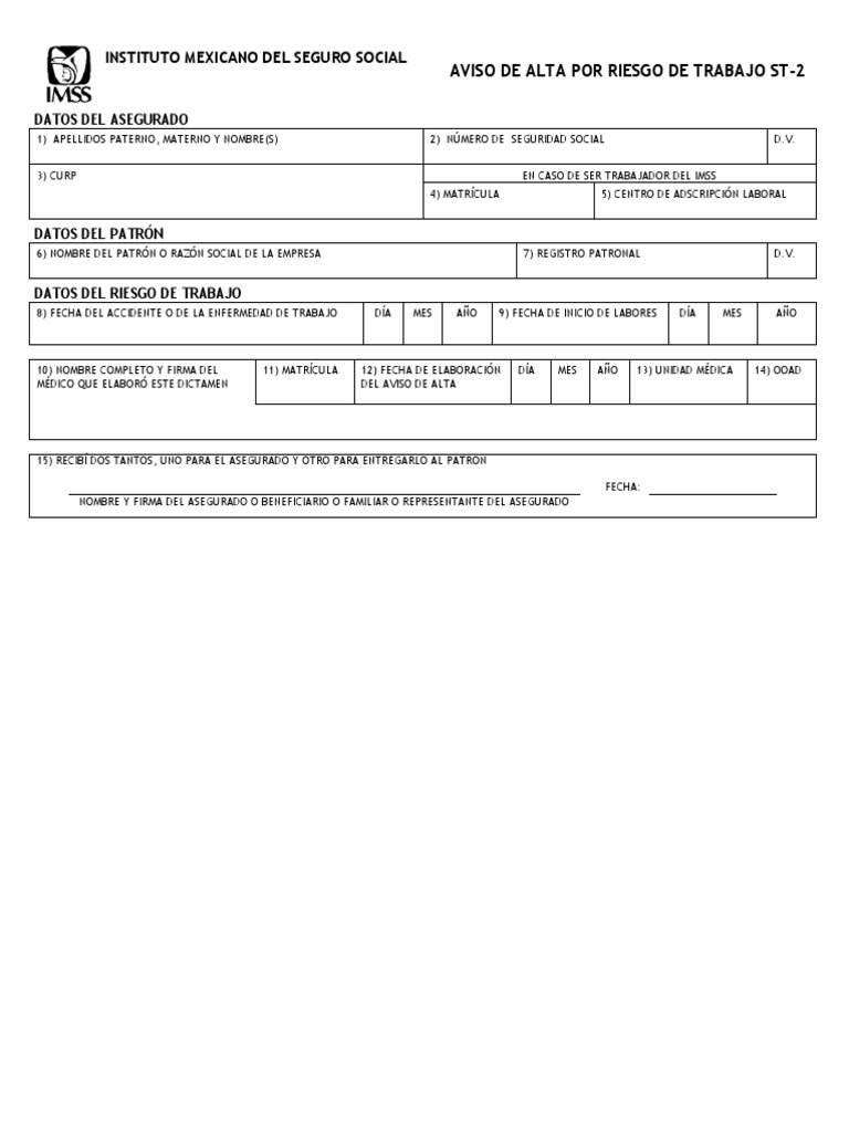 Aviso de Alta ST-2 IMSS: Formato y Datos | PDF