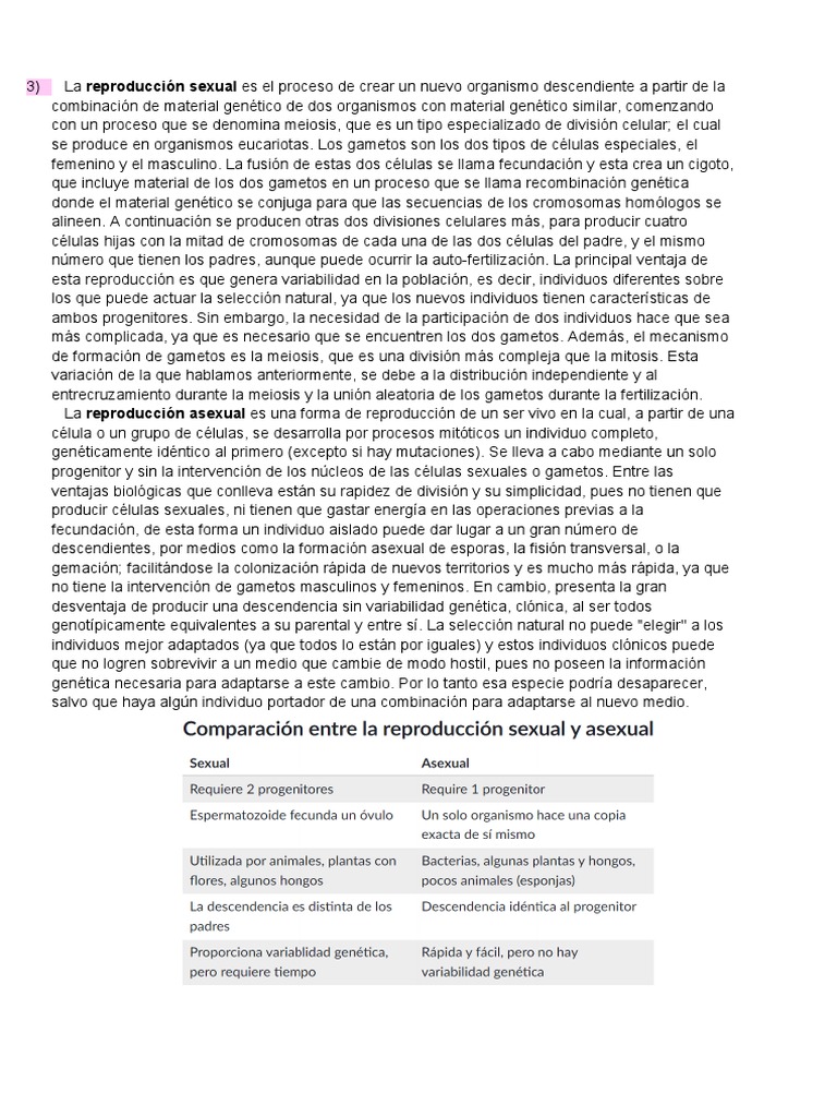Reproducción Sexual y Asexual: Ventajas y Desventajas | PDF | Sistema ...