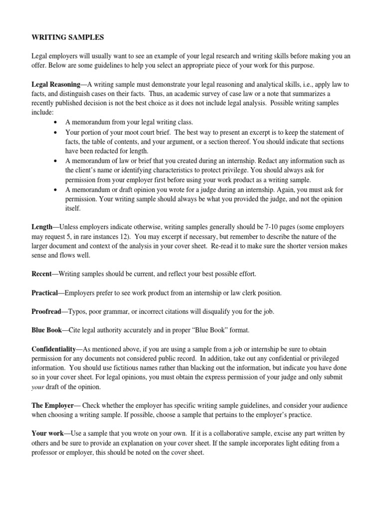 Writing Sample Guide (Legal) PDF Brief (Law) Sanitization