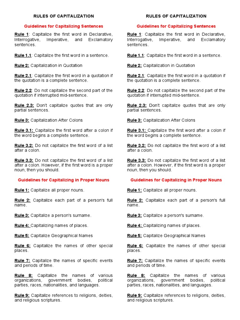 Rules of Capitalization PDF Adjective Pronoun
