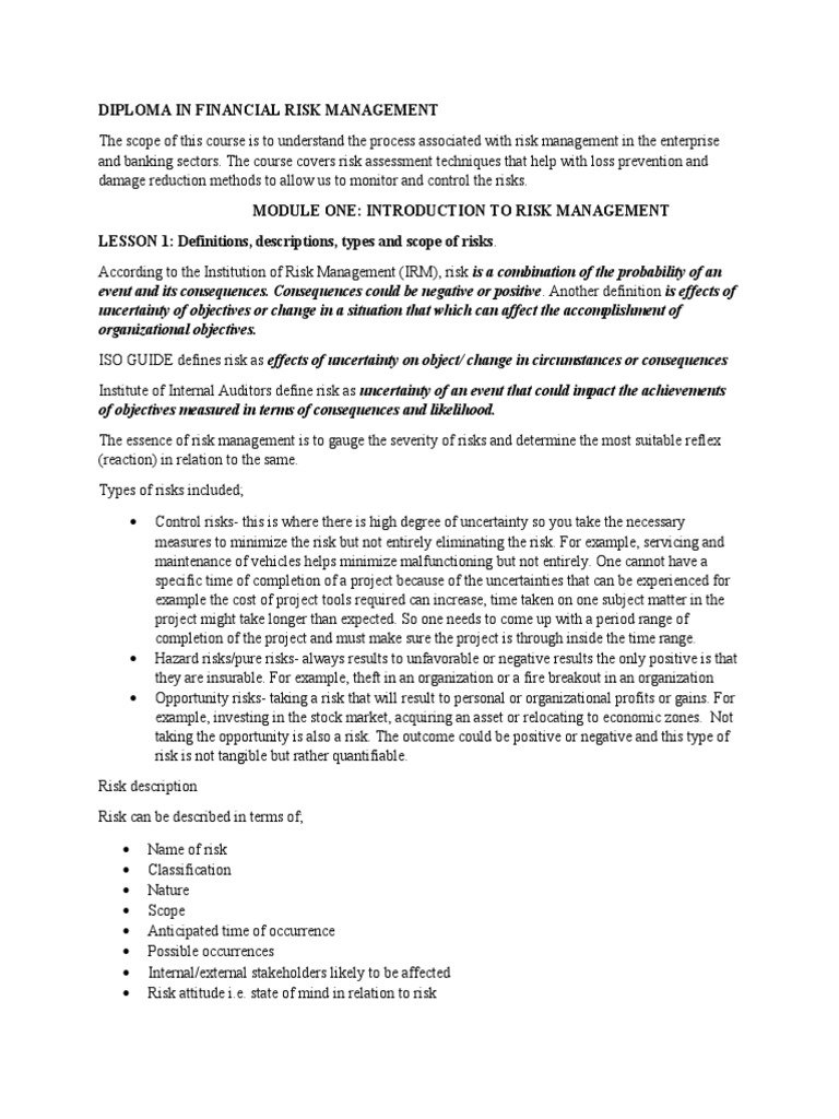 Diploma in Financial Risk Management | PDF