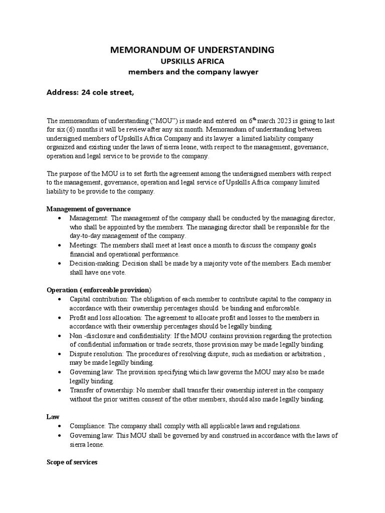 Memorandum of Understanding PDF Mediation Memorandum Of Understanding