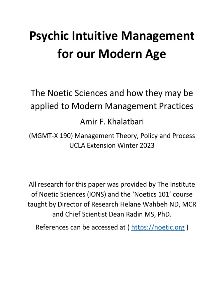 Noetic Sciences in Modern Management | PDF | Mind | Meditation