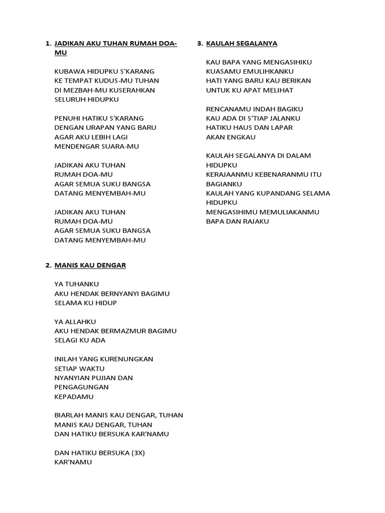 Jadikan aku tuhan rumah doa pdf