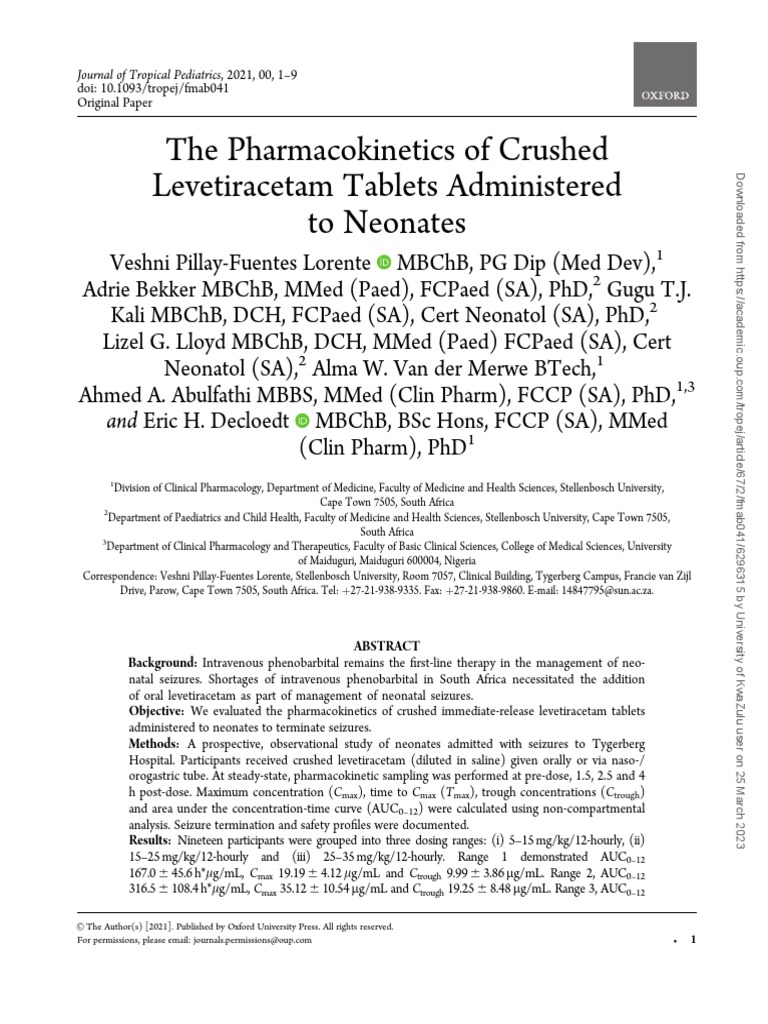 Use of Keppra Is Neonatal Seizures at Tygerberg Hospital PDF