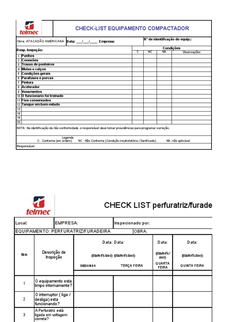 Check-List Equipamentos Compactador | PDF