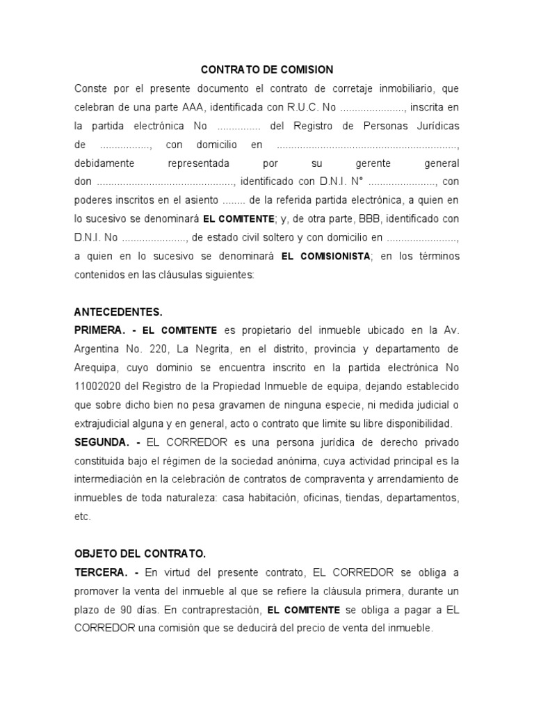Contrato de Corretaje Word | PDF | Arbitraje | Propiedad
