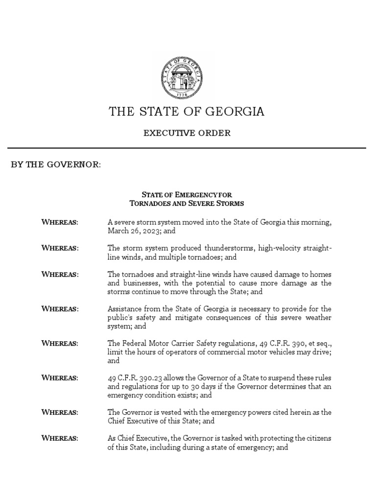Georgia State of Emergency Order | PDF | Emergency Management | State ...