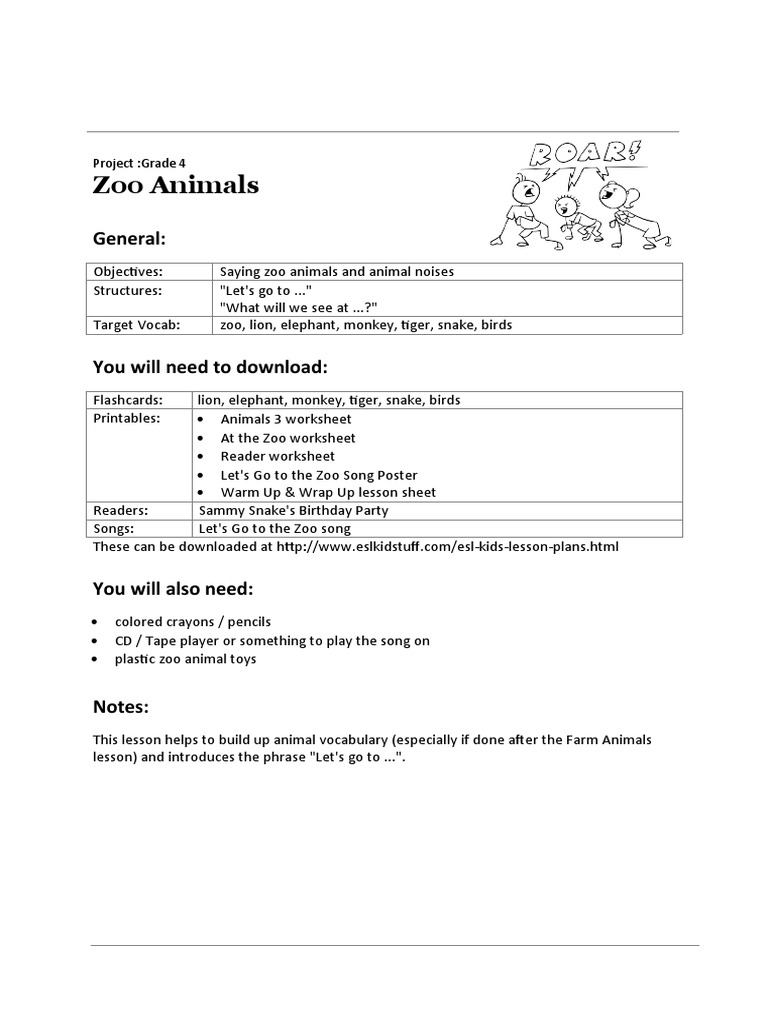 Zoo Animals Lesson Plan PDF Zoo Worksheet