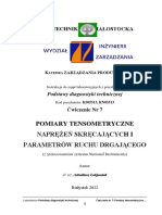 Ćwiczenie NR 7 - Pomiary Tensometryczne Naprężeń Skrecających I Parametrów Ruchu Drgającego